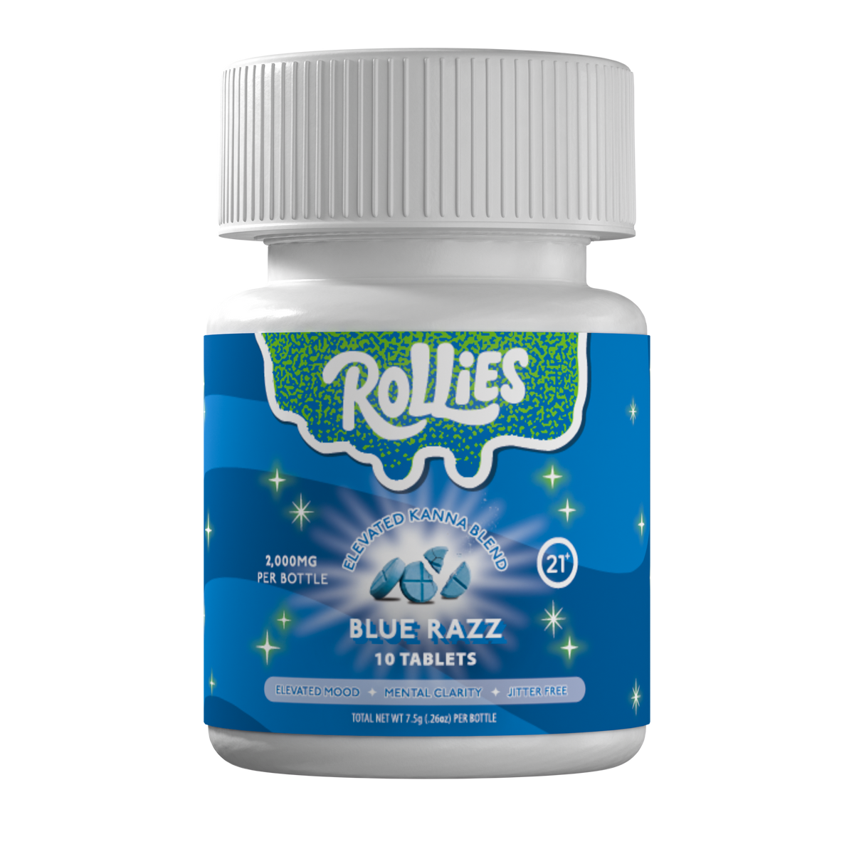 Rollies Blue Razz Elevated Kanna Blend Tablets – 10ct Jar