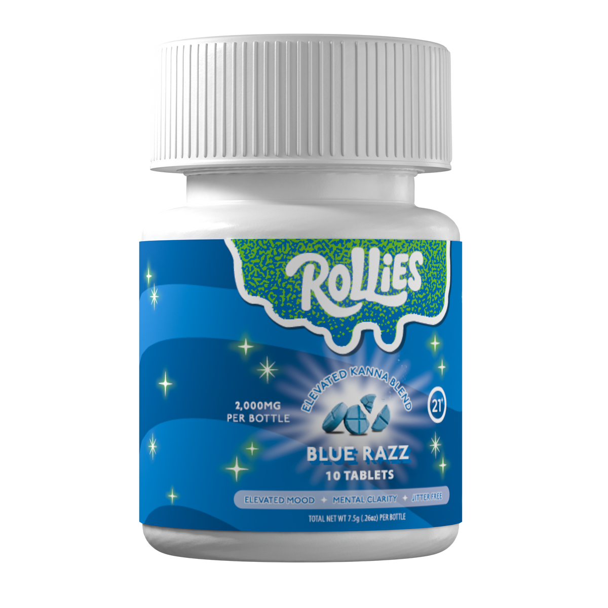 Rollies Blue Razz Elevated Kanna Blend Tablets – 10ct Jar